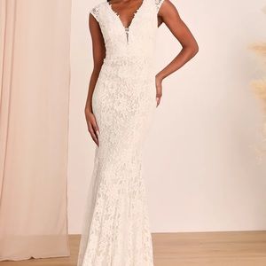 Lulus Icing on the Cake White Lace Short Sleeve Maxi Dress size Large